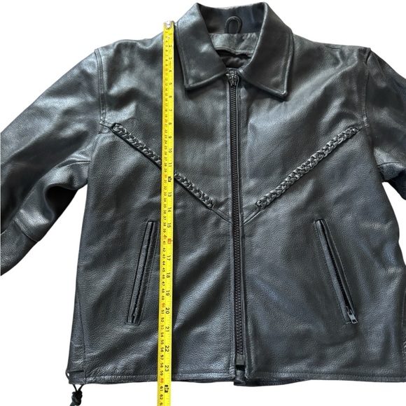 VTG Leather Biker Western Jacket Women’s XL Cinch Waist Woven Relaxed Grunge - Picture 3 of 8